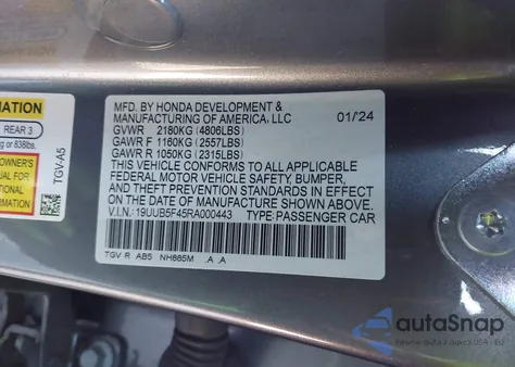 2024 Acura Tlx Technology Package z USA, uszkodzony, nr VIN 19UUB5F45RA000443